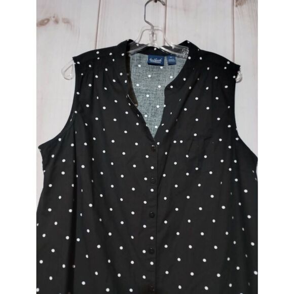 Gloria Vanderbilt Shirt Ladies Extra Large Black White Polka Dot Button Front Sl - Picture 3 of 8